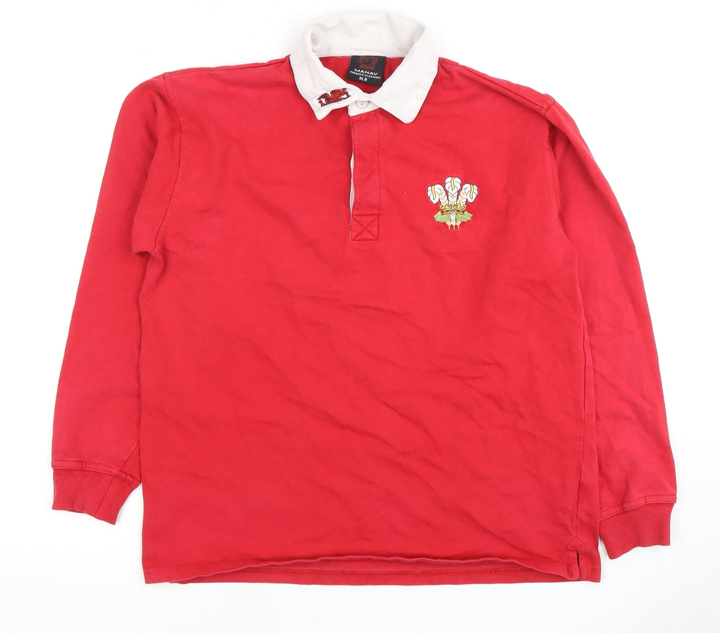 Manav Boys Red Rugby Sweatshirt XL Collared Button Casual