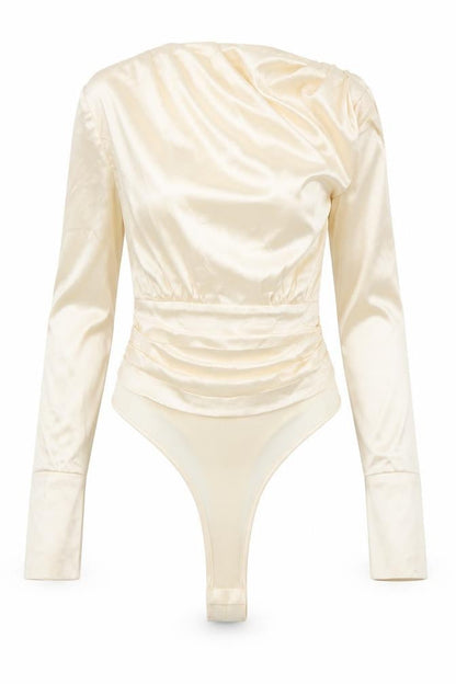 Eighth Hour Women's Beige Long Sleeve Satin Bodysuit