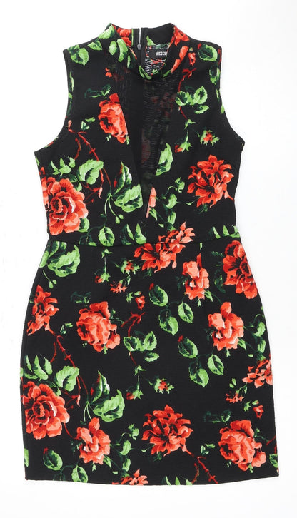 Missguided Floral Black Jersey Dress, Size 10, Women