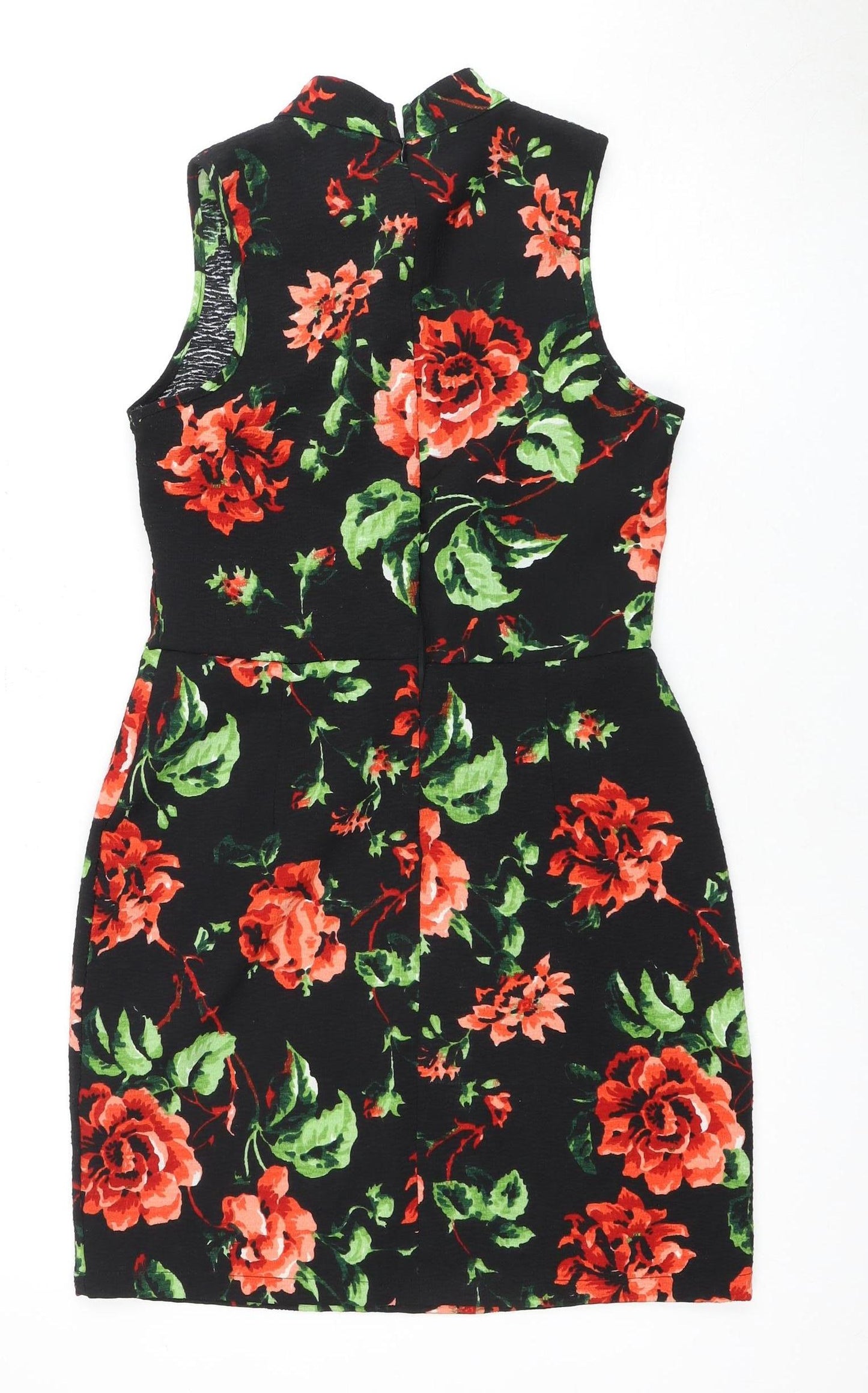 Missguided Floral Black Jersey Dress, Size 10, Women