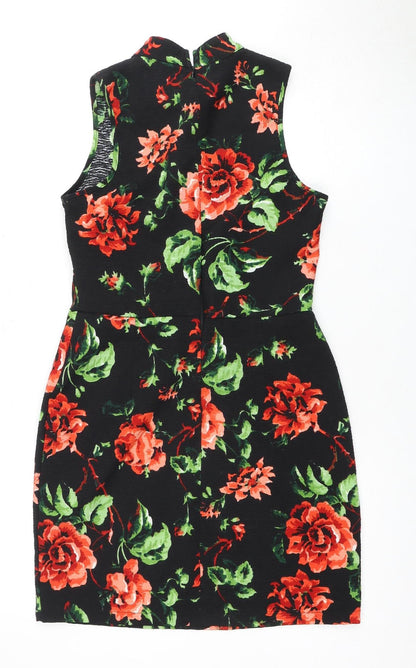 Missguided Floral Black Jersey Dress, Size 10, Women