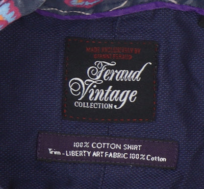 Feraud Vintage Men's Blue Button-Up Shirt, Size 17.5