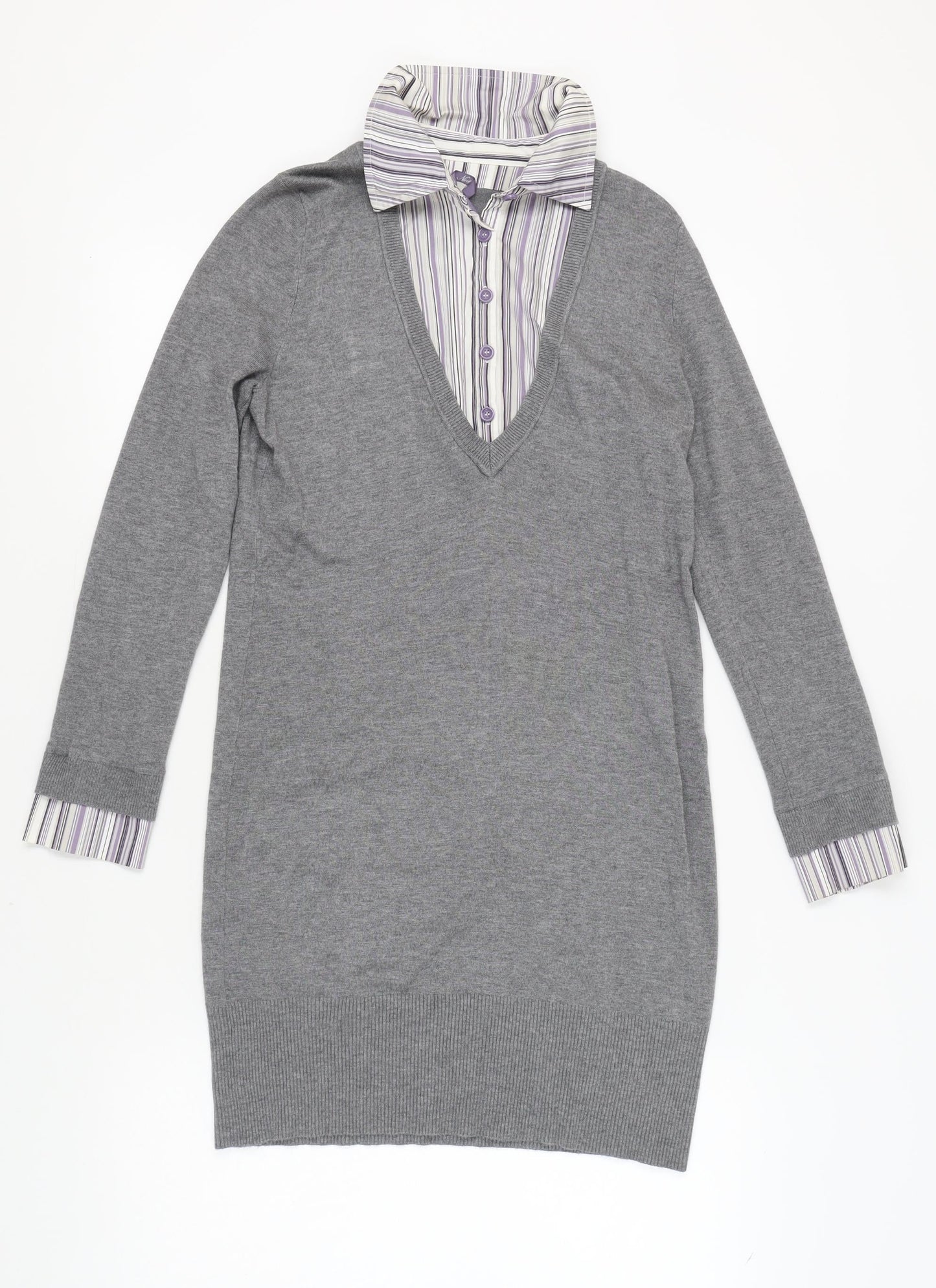 Next Women's Grey Collared Shirt Dress, Size 12 Petites