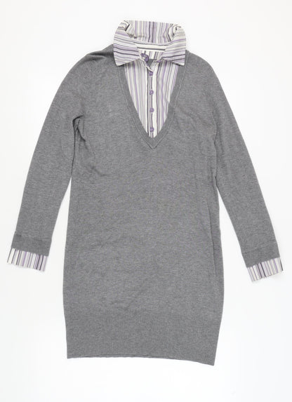 Next Women's Grey Collared Shirt Dress, Size 12 Petites