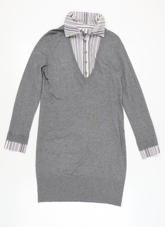 Next Women's Grey Collared Shirt Dress, Size 12 Petites
