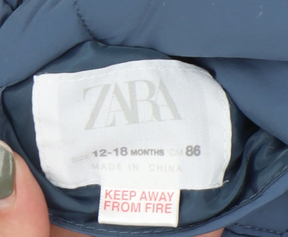 Zara Blue Unisex Baby Puffer Jacket 12-18m Casual Cosy