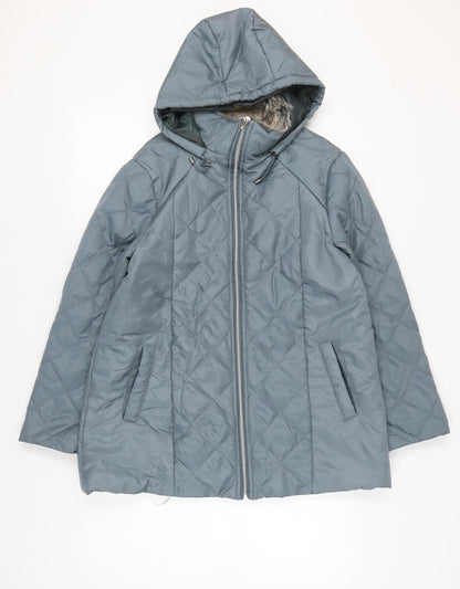 Womens UK Size M Anne de Lancay Blue Quilted Coat