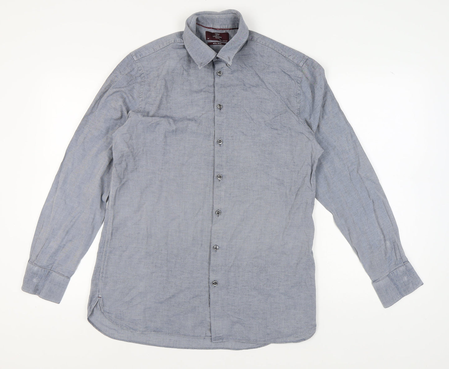 Marks and Spencer Grey Men's Long Sleeve Shirt, 16