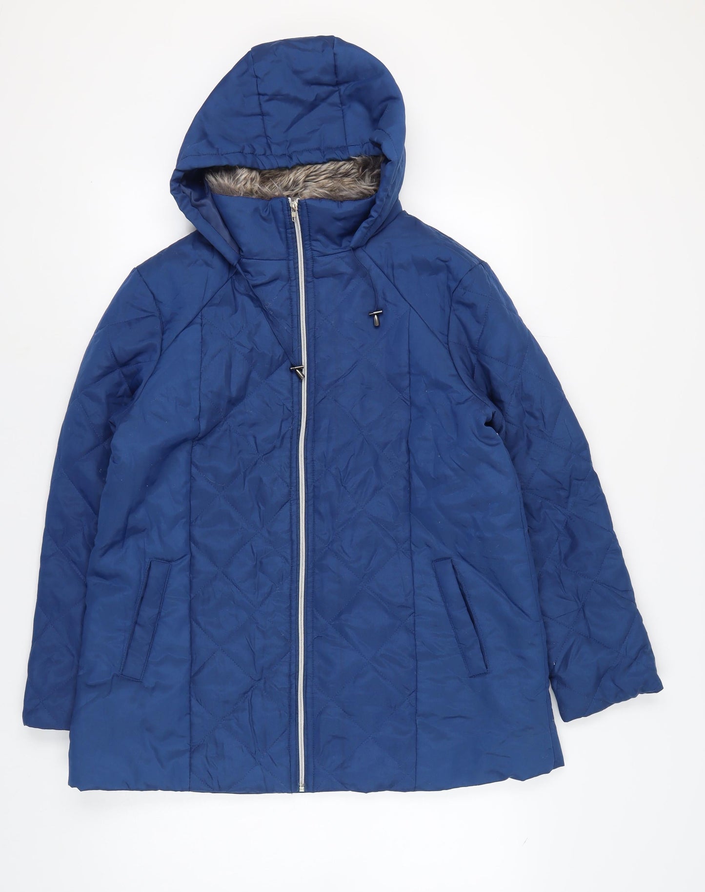 Anne de Lancay Women's Blue Puffer Jacket M Hooded Winter