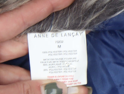 Anne de Lancay Women's Blue Puffer Jacket M Hooded Winter