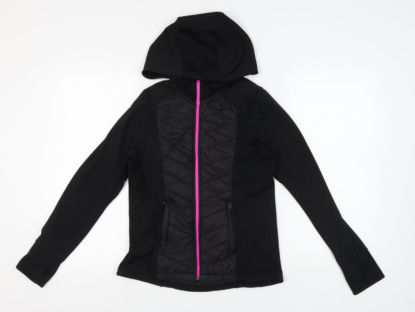 H&M Women's Black Hooded Jacket Size 12