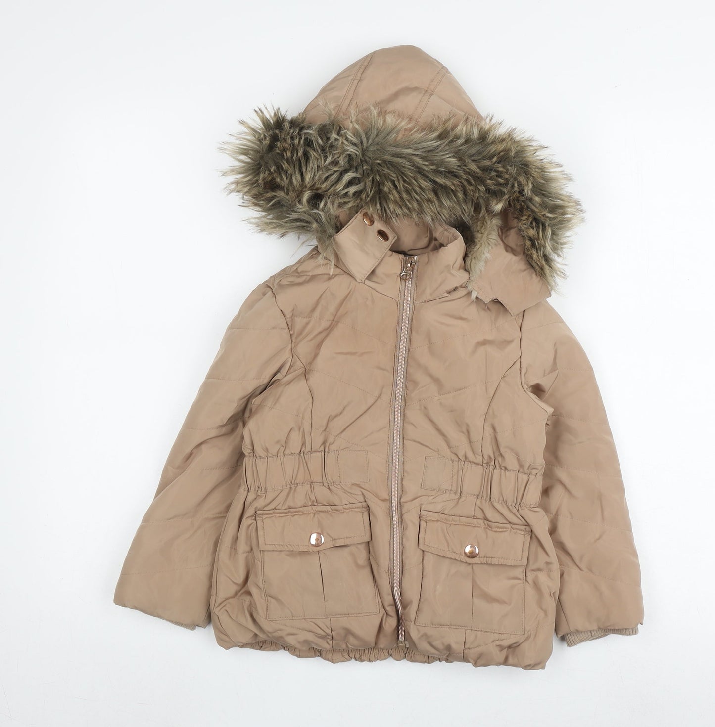 John Lewis Girls Beige Hooded Puffer Jacket - Size 5