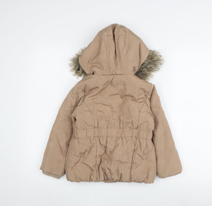 John Lewis Girls Beige Hooded Puffer Jacket - Size 5