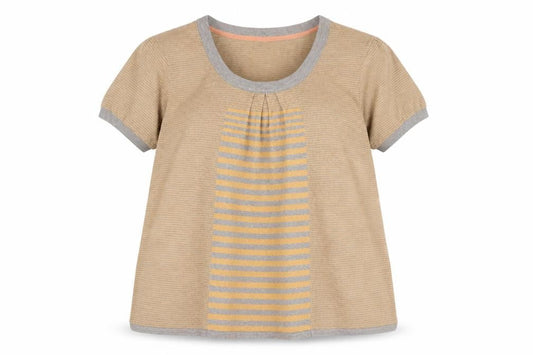Front view of Betty Jackson Beige Striped Women's T-Shirt, size 18