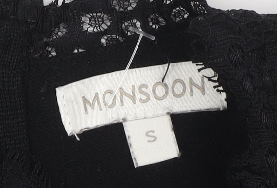Monsoon Black Women's Dress, Size S, Elegant Lace Zip