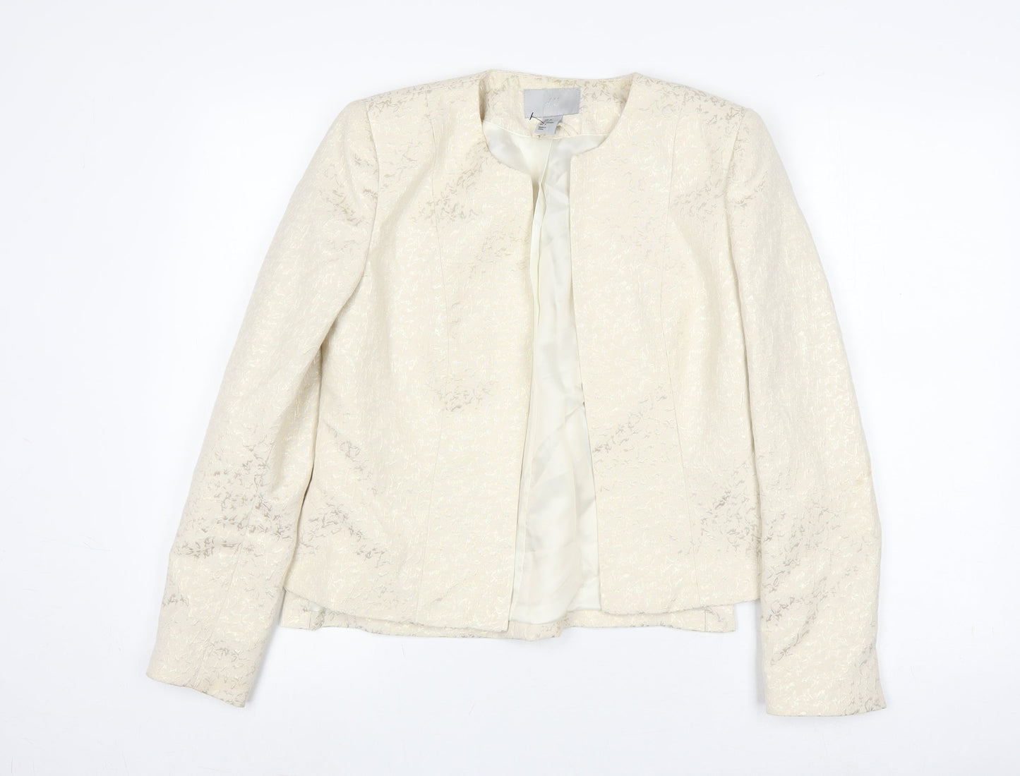 H&M Women's Ivory Suit Jacket Size 10 Lined Metallic