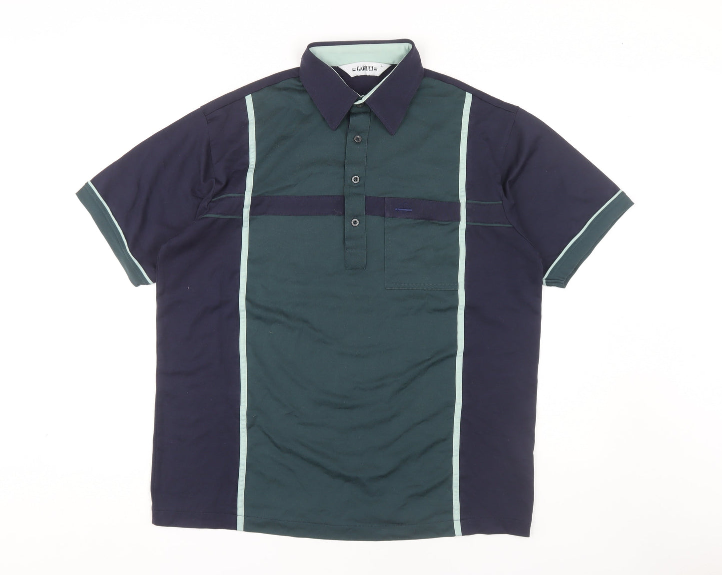 Gabicci Men's Green Colourblock Polo Shirt L