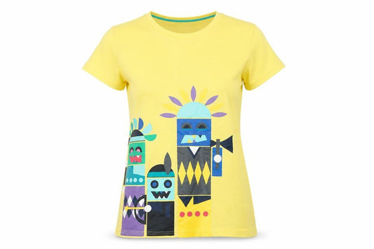 Front view of HUMÖR unisex yellow art t-shirt -, size S