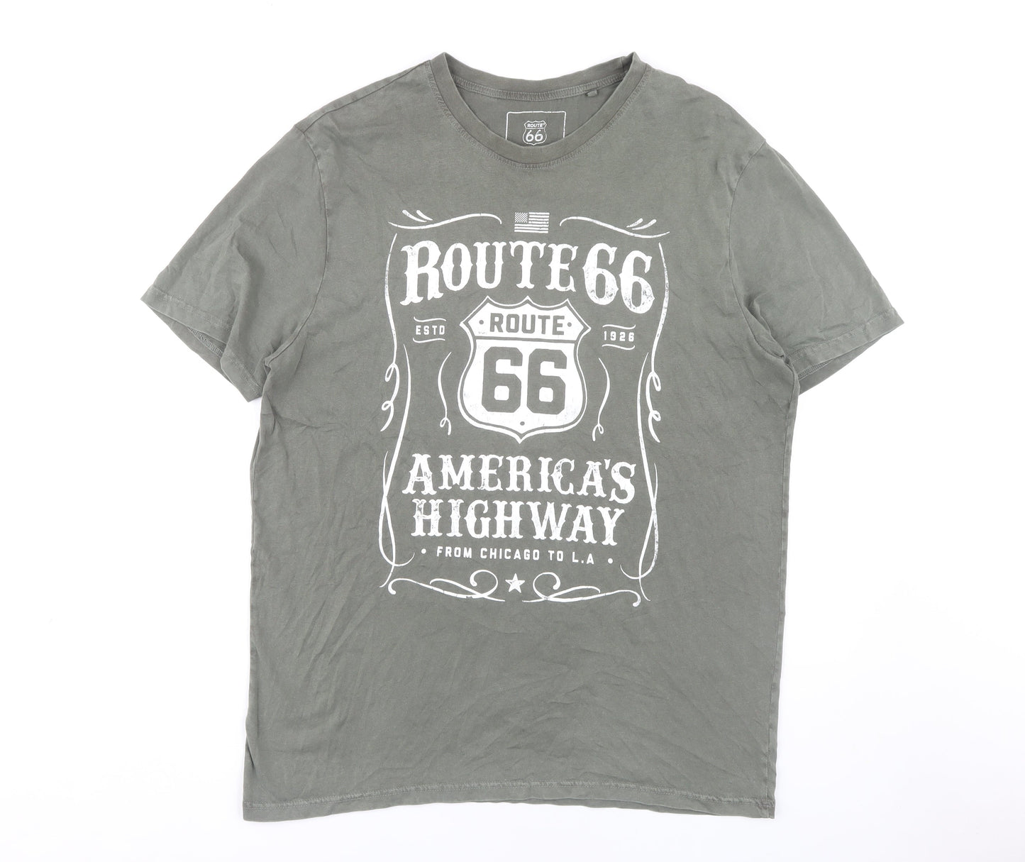 Route 66 Men's Grey Large Graphic T-Shirt