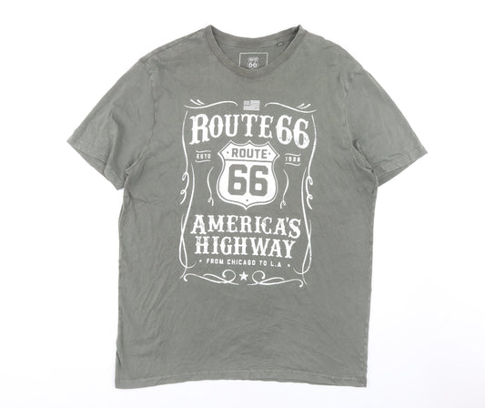 Route 66 Men's Grey Large Graphic T-Shirt