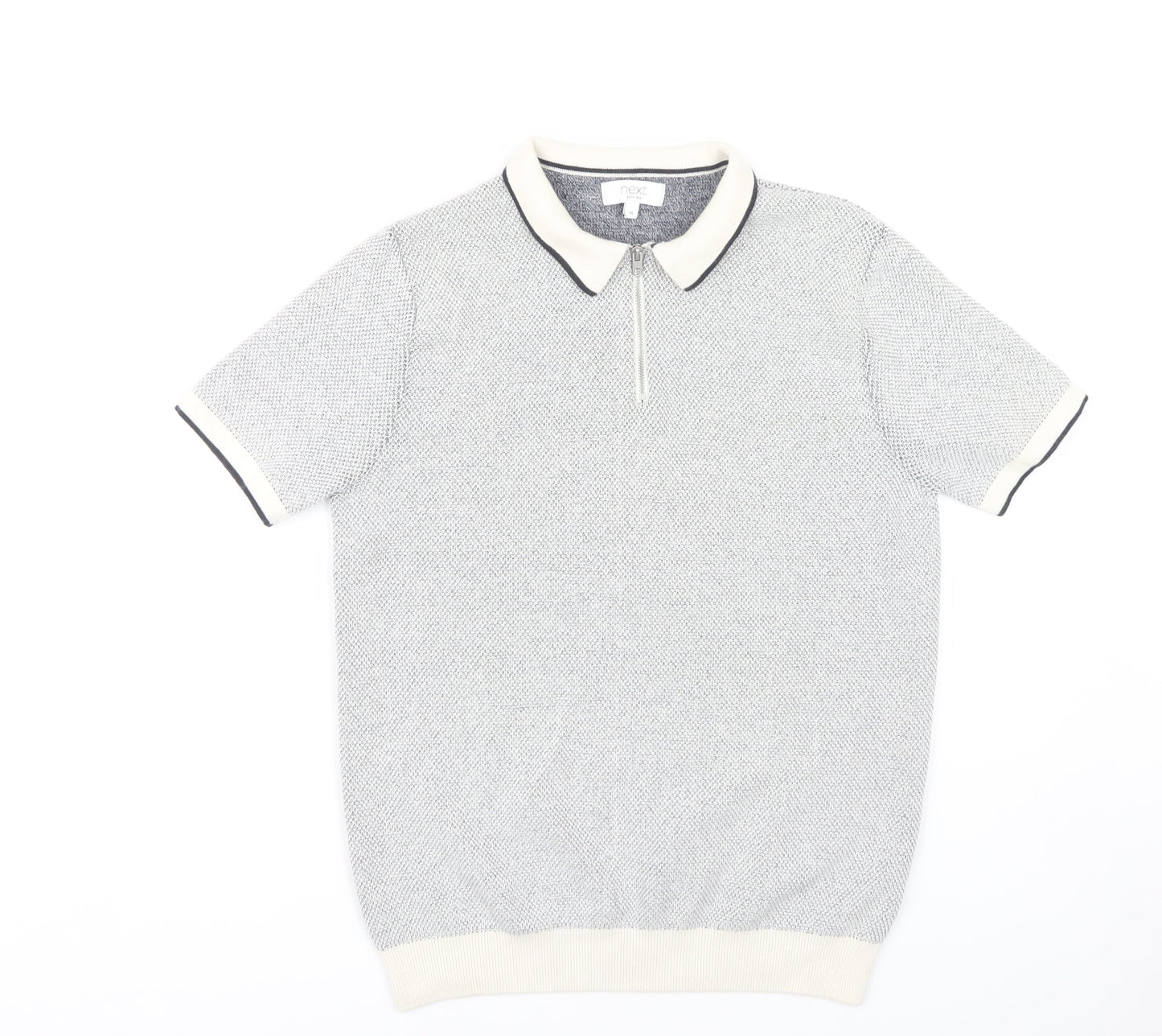 Next Men's Grey Polo Shirt - M, Short Sleeve, Cotton