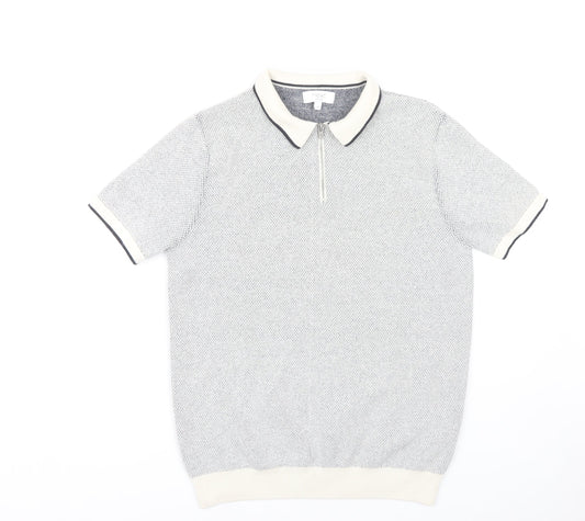 Next Men's Grey Polo Shirt - M, Short Sleeve, Cotton