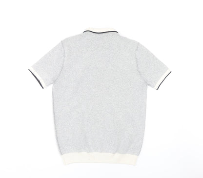 Next Men's Grey Polo Shirt - M, Short Sleeve, Cotton