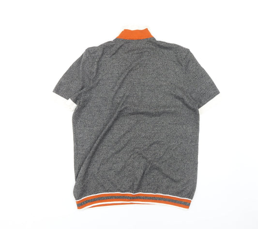 Topman Men's Grey Polo - Size M, Stylish Knit 1/4 Zip