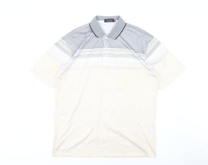 Charles Norton Men’s XL Grey Beige Striped Polo Shirt