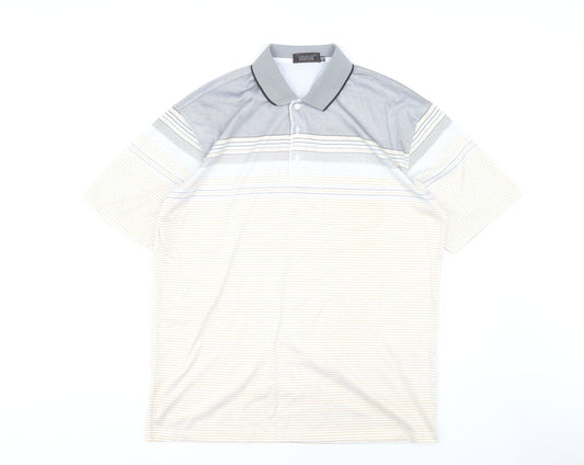 Charles Norton Men’s XL Grey Beige Striped Polo Shirt