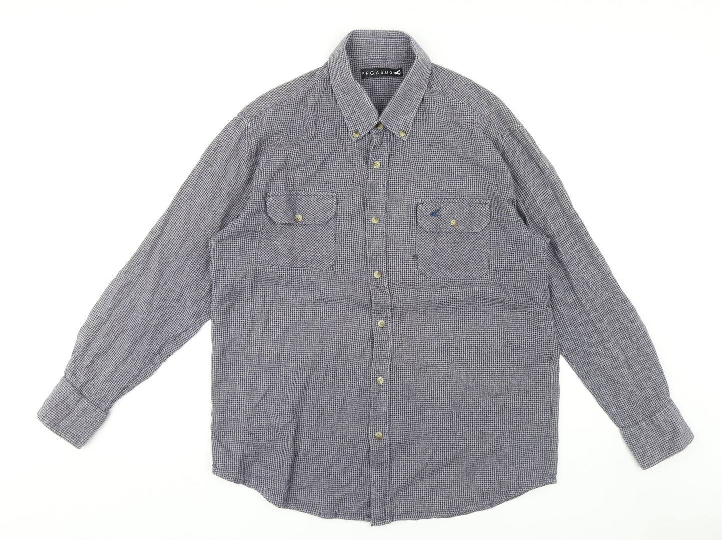 Pegasus Men's Blue Check Long Sleeve Button-Down Shirt