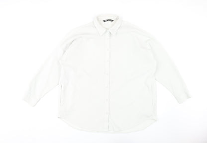 Womens UK Size 2 Zara White Basic Button-Up