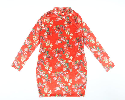 Boohoo Women’s Red Floral Bodycon Dress Size 12
