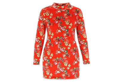 Boohoo Women’s Red Floral Bodycon Dress Size 12