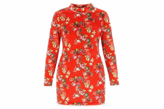 Boohoo Women’s Red Floral Bodycon Dress Size 12
