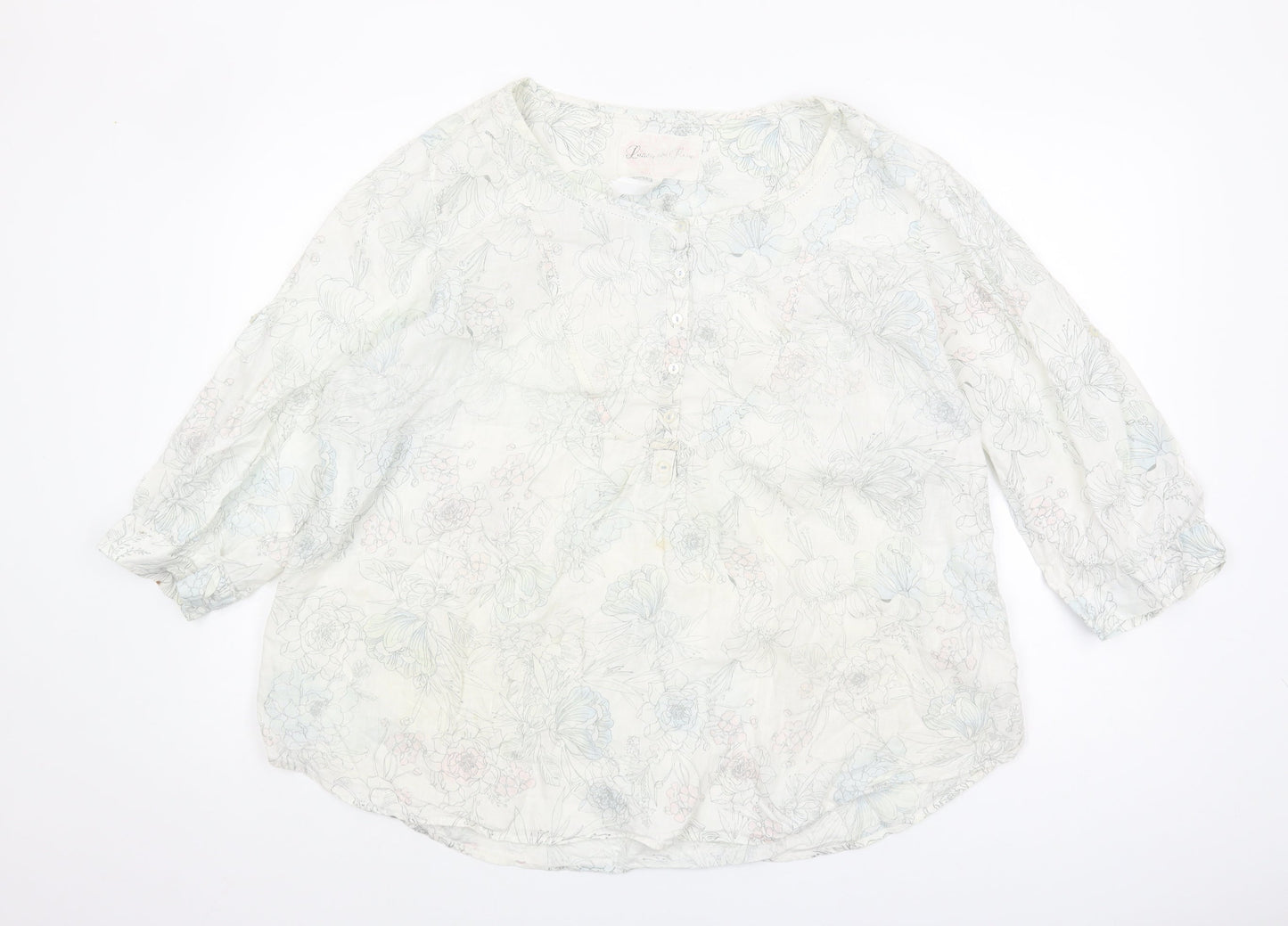 Marks and Spencer Women's Floral Blouse, Size 44, White, Linen