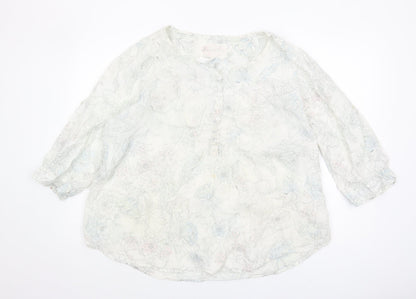 Marks and Spencer Women's Floral Blouse, Size 44, White, Linen