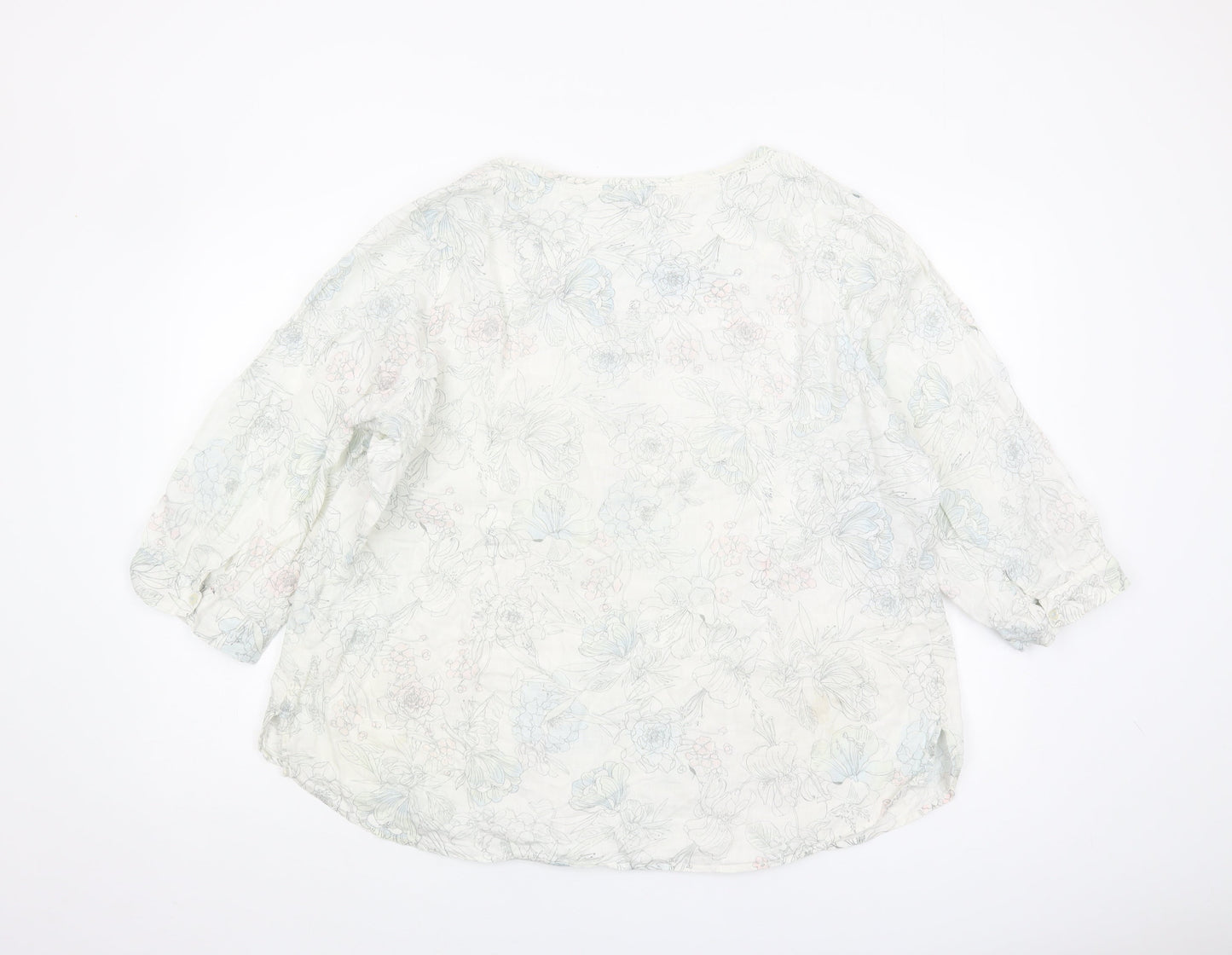 Marks and Spencer Women's Floral Blouse, Size 44, White, Linen