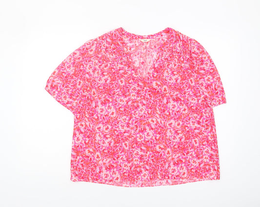 Hush Women's Pink Floral Blouse Size 16 V-Neck