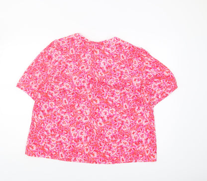 Hush Women's Pink Floral Blouse Size 16 V-Neck