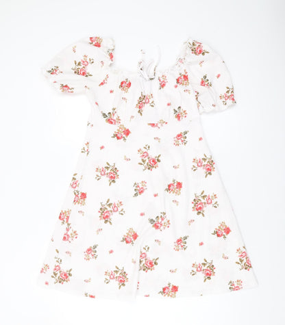 New Look Women’s White Floral Puff Sleeve Dress Size 10