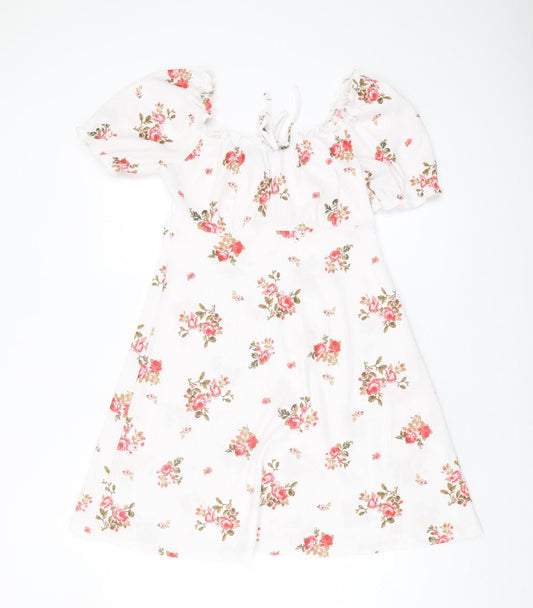 New Look Women’s White Floral Puff Sleeve Dress Size 10
