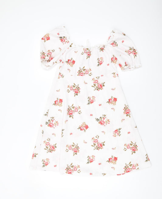New Look Women’s White Floral Puff Sleeve Dress Size 10
