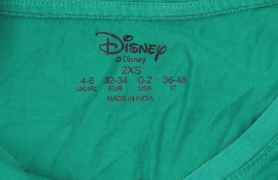 Womens UK Size 2XS Disney Green Basic T-Shirt