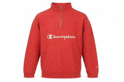 Front view of Champion Red Logo 1/4 Zip Sweatshirt, unisex s