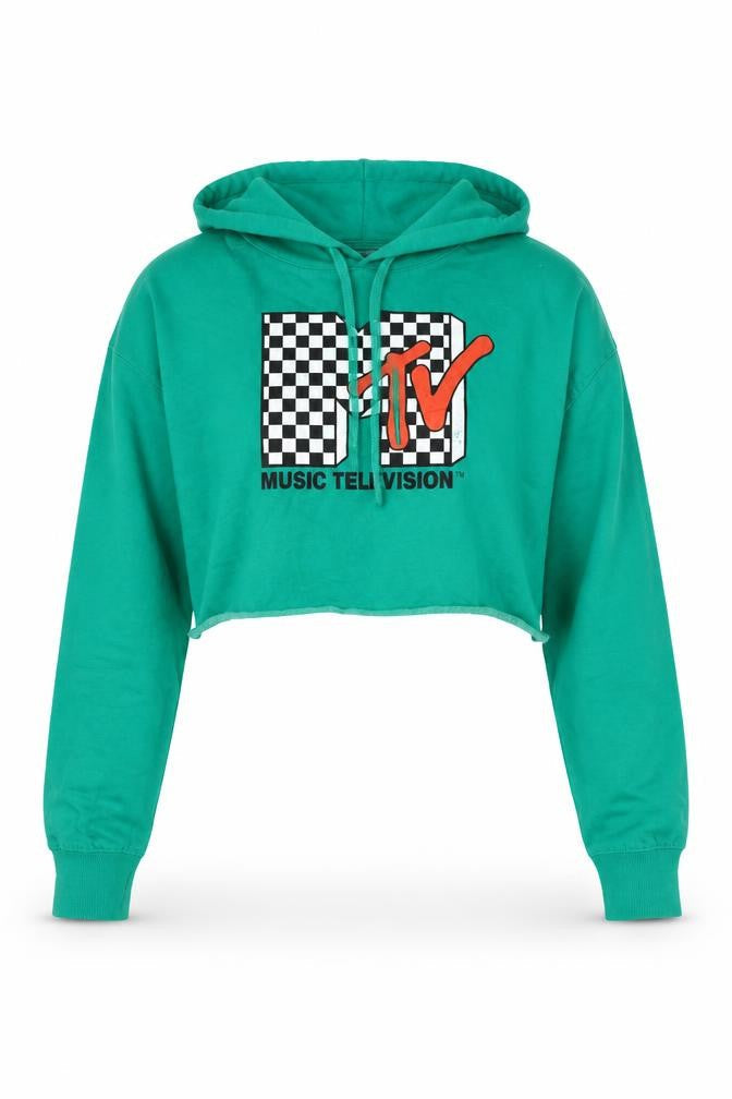 Front view of MTV unisex green hoodie m