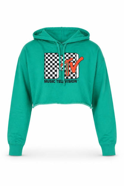 Front view of MTV unisex green hoodie m