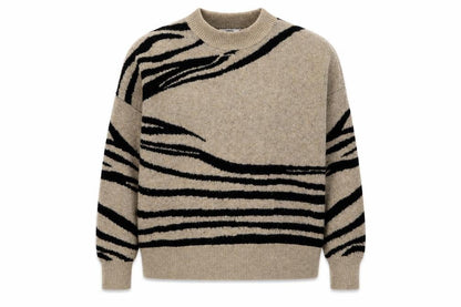 JDY Women's Beige Animal Print Chunky Knit Pullover Jumper XL