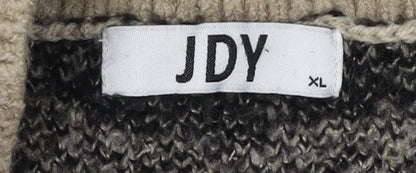 JDY Women's Beige Animal Print Chunky Knit Pullover Jumper XL