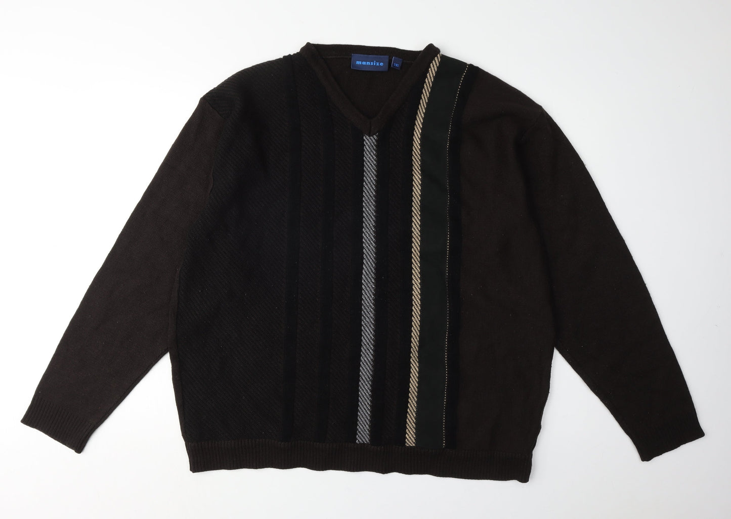Mansize Men's Black 2XL V-Neck Knit Pullover